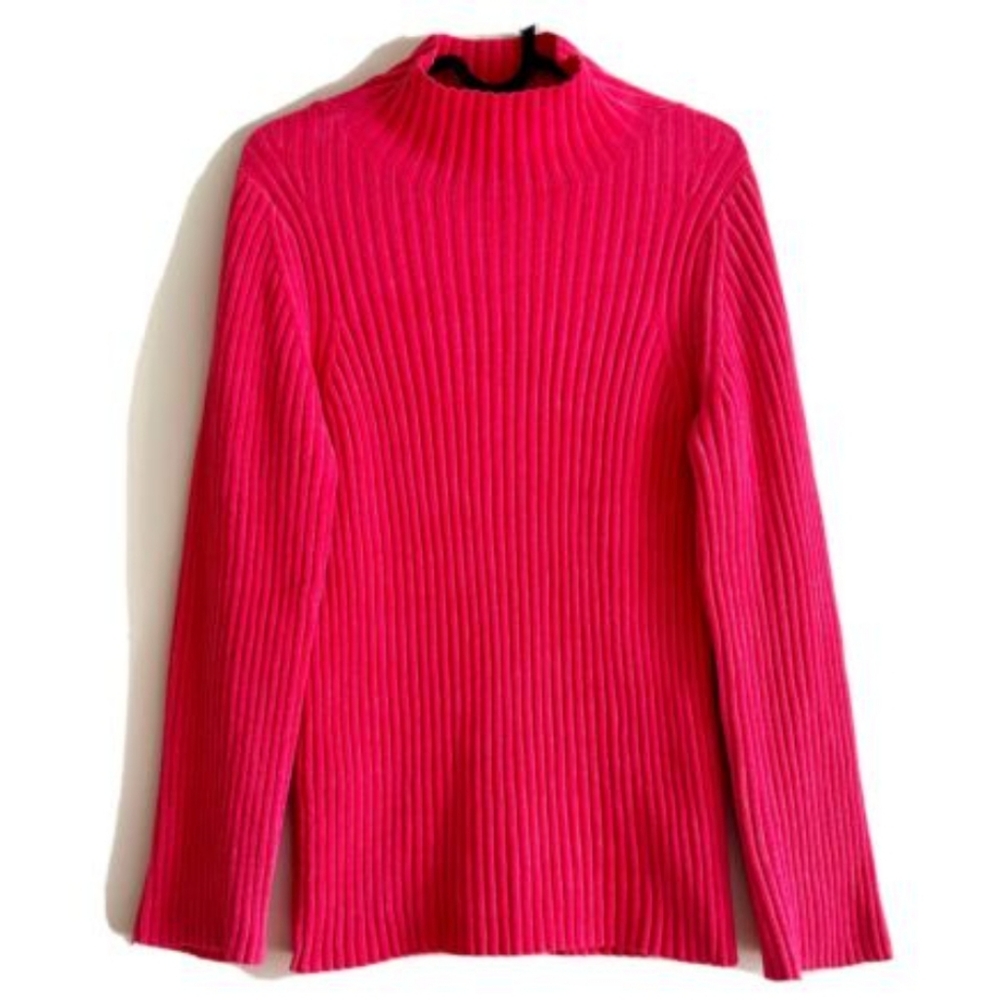 COS Pink Chenille Silk Ribbed Long Sleeve Pullover Mock Neck Sweater Medium